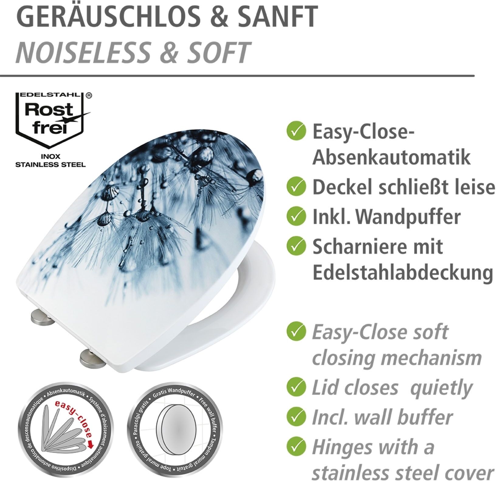 WC-Sitz WENKO "Sereno mit Relief", bunt, B:36,5cm L:45cm, Edelstahl, Thermoplast, WC-Sitze, WC-Sitz, Thermoplast bunt Einheitsgröße