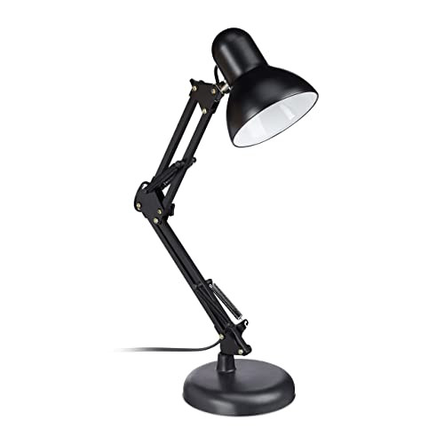 Relaxdays Retro bureaulamp zwart met verstelbare arm en E27-fitting