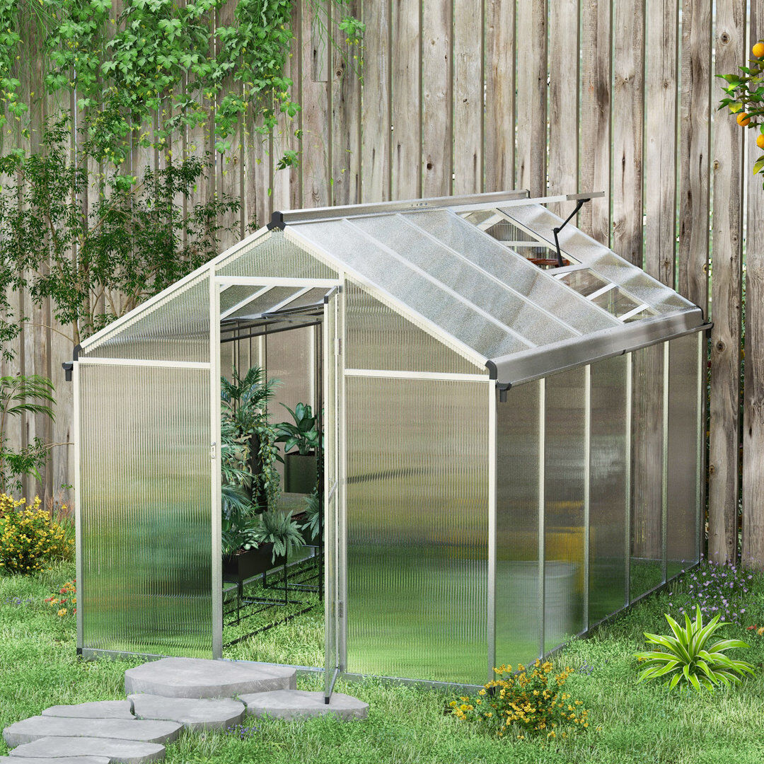Dakota Fields Bryent Polycarbonate Greenhouse with Rain Gutters, Large Walk-In Clear 195cm H x 305cm W x 192cm D