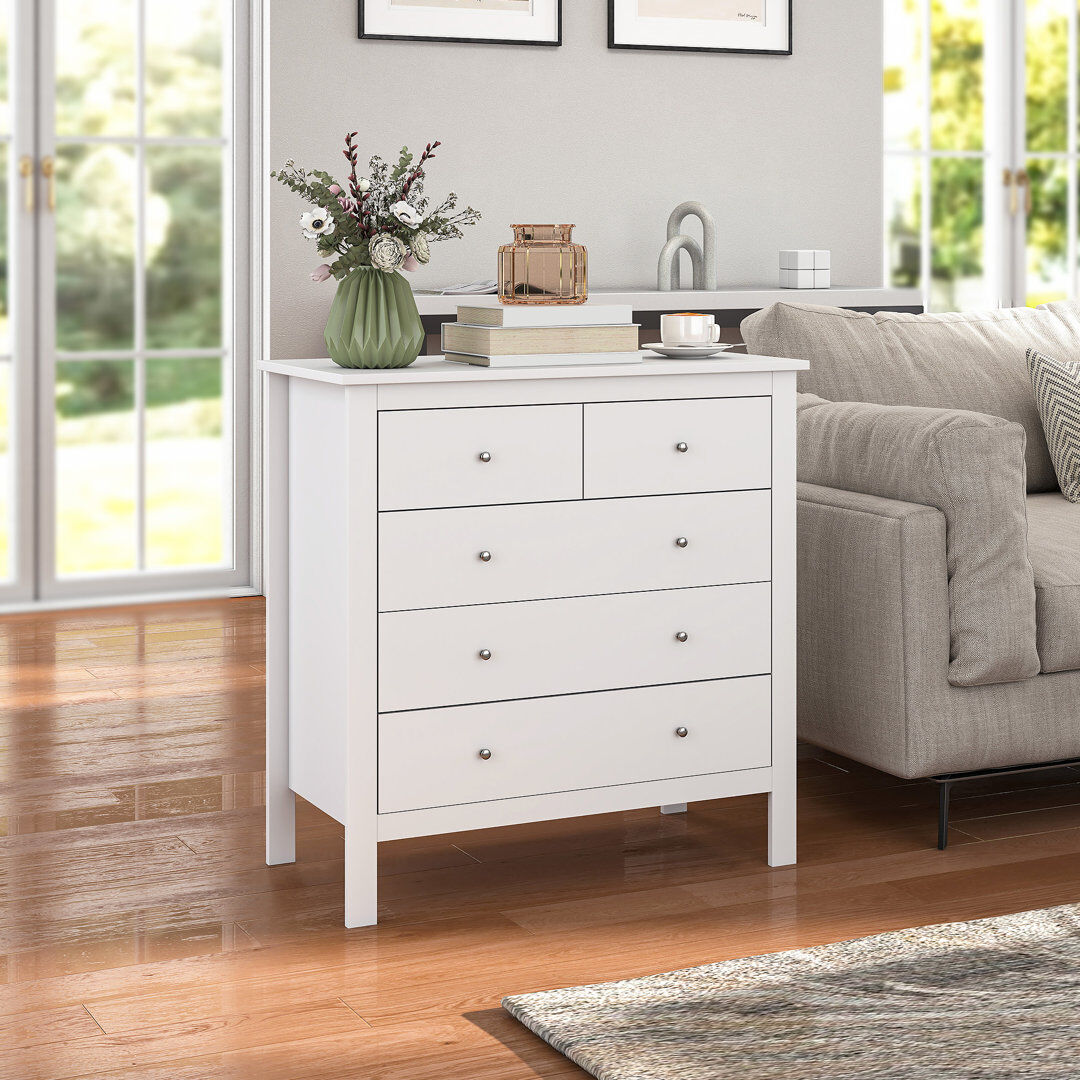Brayden Studio Sainz Modern Chest Of Drawers, 5 Drawer Unit Storage Chest for Bedroom White 80.5cm H X 79cm W X 39.5cm D