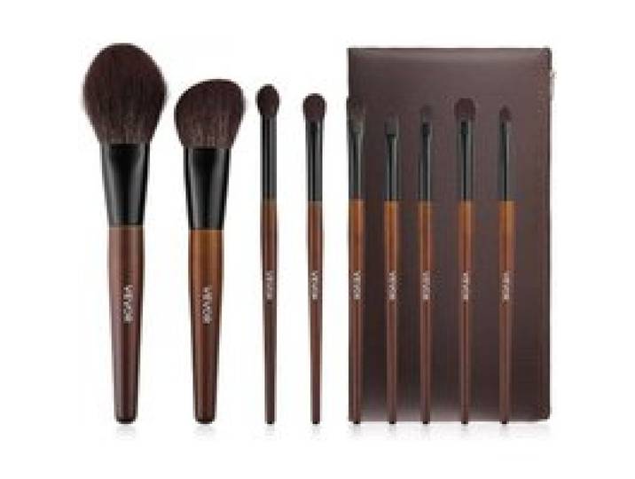 VEVOR Pinselset Makeup, 9-teilig, professionelles Schminkpinsel Set für Grundierung, Lidschatten, mit synthetischen Borsten, weicher Naturwolle, ergonomischem Holzgriff, Reise-Aufbewahrungstasche