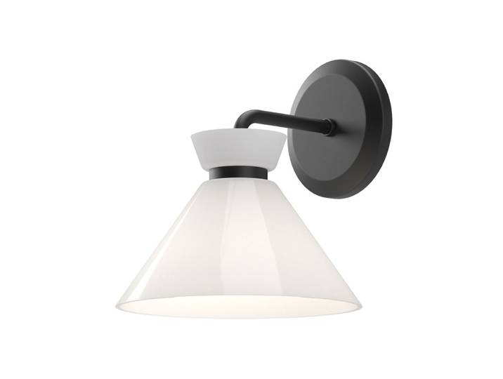 Halston Applique Murale en Acier, Globe en Verre Opalin, Noir Mat