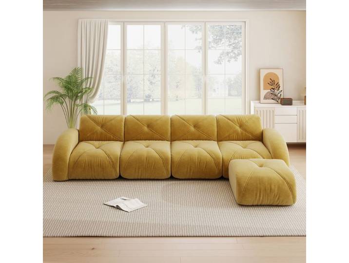 ELVORIN Canapé modulaire d angle en chenille jaune assise 32D sans cadre confort souple
