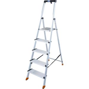 Krause Stehleiter Monto Sepuro, 127235, mit Plattform, aus Aluminium, bis 150kg, mit 5 Stufen à 12,5cm Tiefe