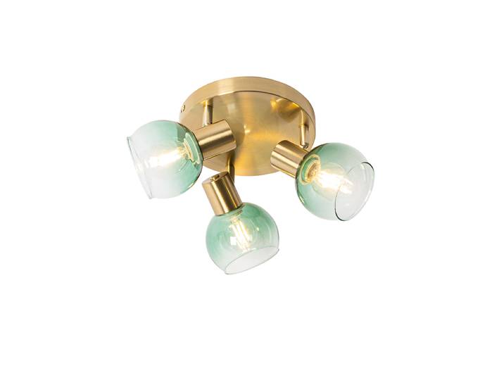 Plafonnier Art Déco doré avec verre vert 3 lumières - Vidro