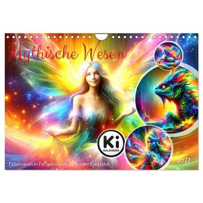 Mythische Wesen - Fabelwesen im Farbenrausch: Ein buntes Spektakel (Wandkalender 2027 DIN A4 quer), CALVENDO Monatskalender