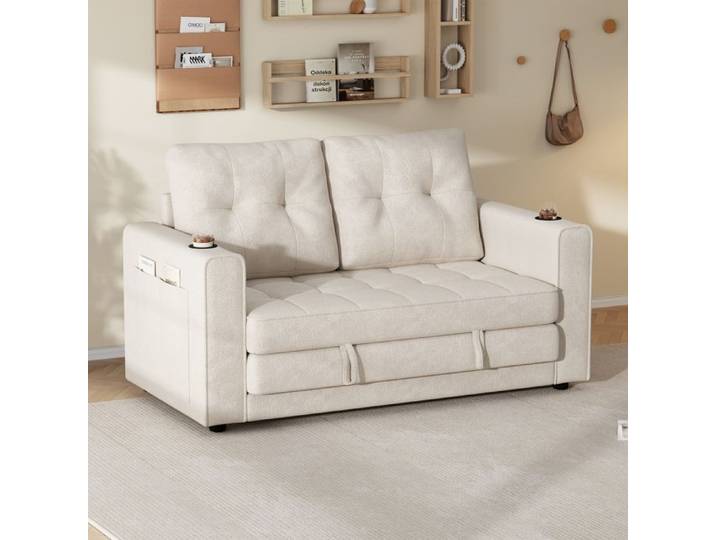 Canapé lit convertible 2 places - Canapé 2 places - 141×79×93cm - velours beige