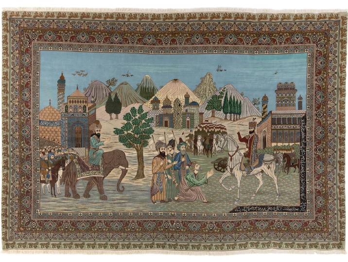 Täbriz Bild Teppich 251x351 Handgeknüpft Orientteppich Perserteppich Wolle