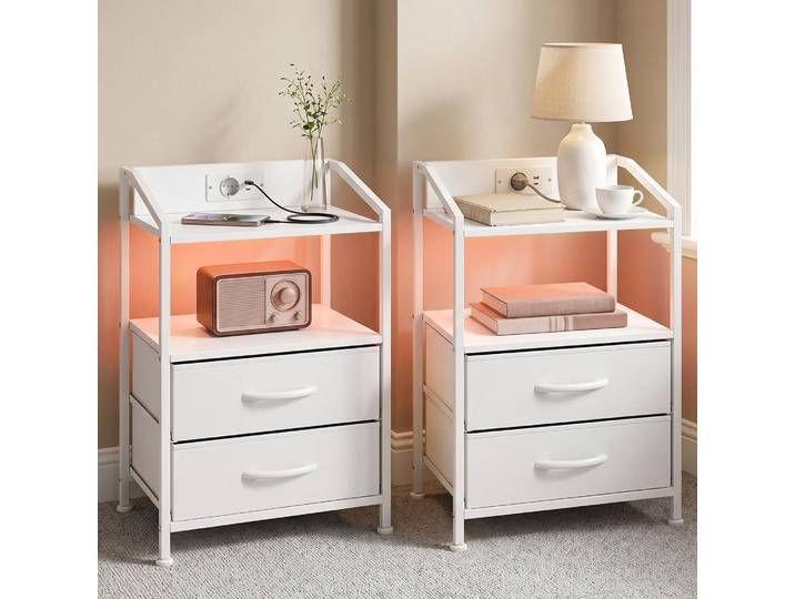 HOMCOM Tables de Chevet LED x2 Blanc avec Station de Recharge