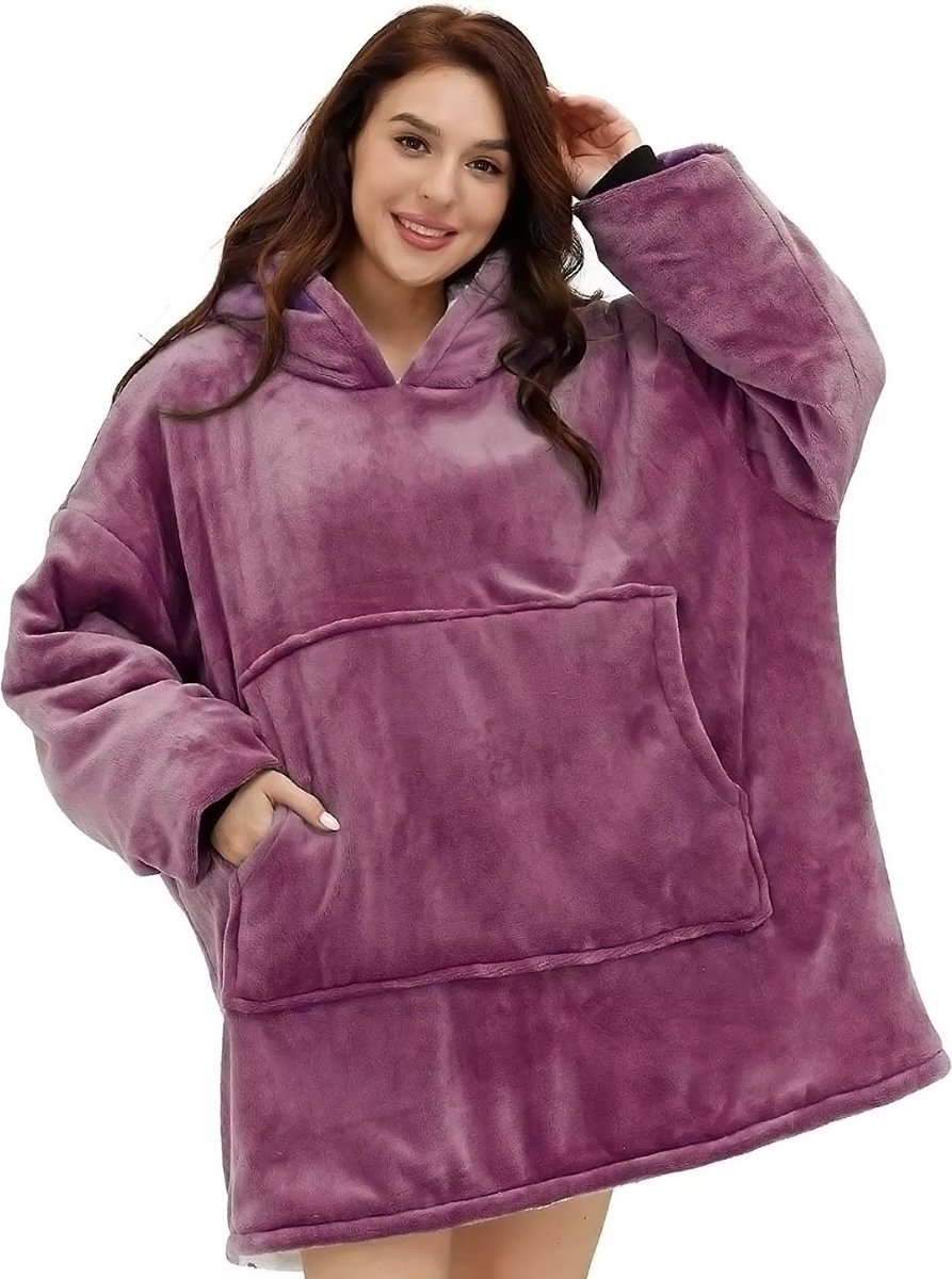 Poederroze Fleece Hoodie Deken met Mouwen - Oversized Unisex Blanket