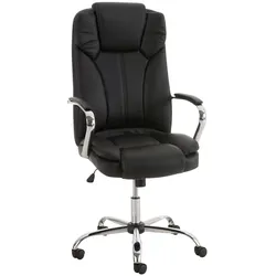 DELUKE® Bürostuhl JUBEL - 115x62x70, Schwarz | Kunstleder | Metall in Chromoptik Gestell | ergonomische Bürostühle Homeoffice Stuhl mit Rollen