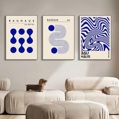 Uplifted Finds Bauhaus Poster Set Modern Abstract Geometric Wall Decoration 20 X 30 Cm blue