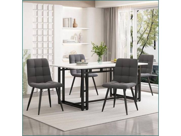 Table à manger - Luxe léger moderne (140x80cm 1 pièce) - Pieds métal noir - MDF Blanc/Noir