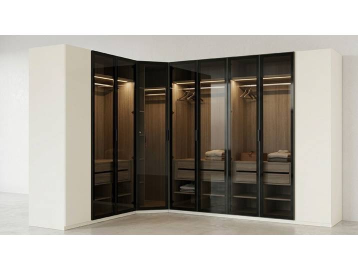 Xlmoebel Eckkleiderschrank Eckkleiderschrank Beige Modern Edel Eckschrank Glasschrank Schrank (1-tlg)