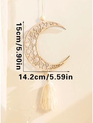 Uplifted Finds Wooden Ramadan Hanging Ornaments   Eid Mubarak Moon With Tassels   Khaki Ramadan Kareem Decor & Islamic Gift tk866 ms9779