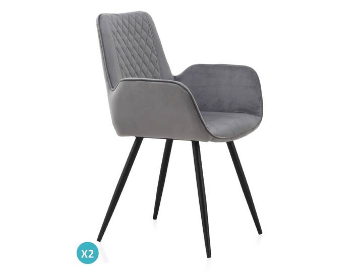 Lot de 2 fauteuils tapissés en velours gris