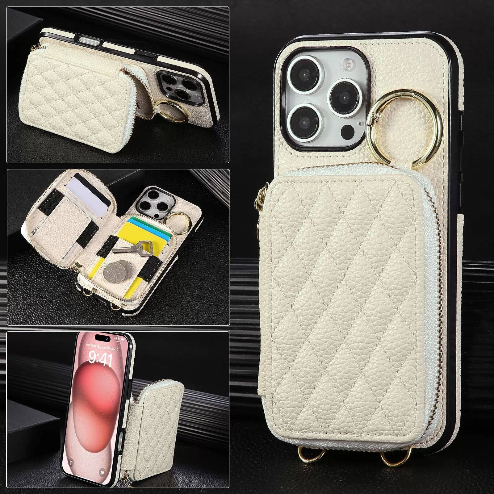 INF Elegante PU-Leder-Handyhülle mit Lychee-Textur, Kartenhalter & Ständer, kompatibel mit iPhone 17 Pro Air