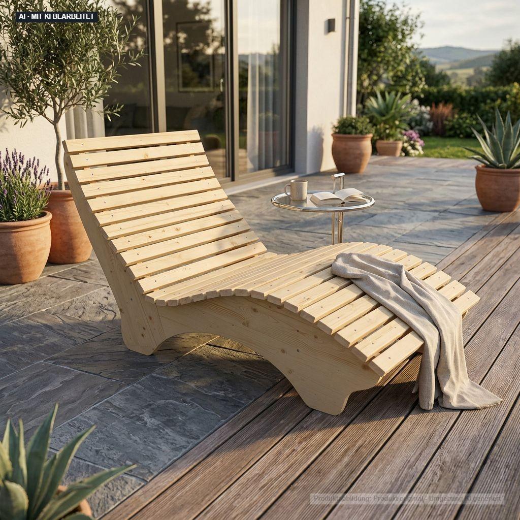 Holzliege Wellenliege Waldsofa Relaxliege Gartenliege "Ruhe-Vroni" (Fichte) Breite 140cm Himmelsliege