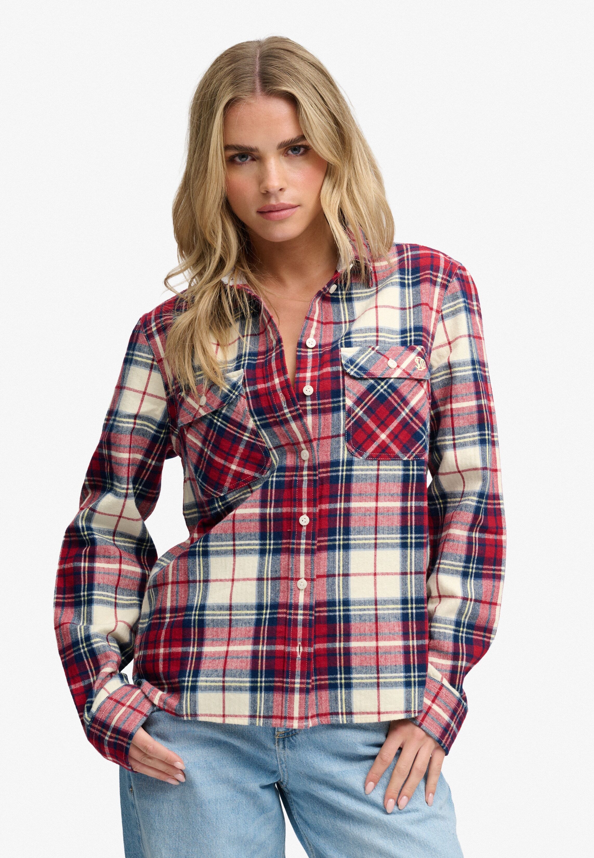 Karobluse SUPERDRY "LUMBERJACK CHECK FLANNEL SHIRT", Damen, Gr. S, rot (delta check rot), Web, Obermaterial: 100% Baumwolle, kariert, relaxed fit normal, Blusen Karobluse, Baumwolle, relaxed fit, aus weichem Flanell delta check rot S