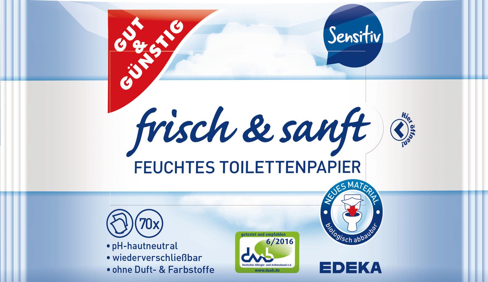 GUT&GÜNSTIG Feuchtes Toilettenpapier frisch & sanft 1-lagig 4192668000