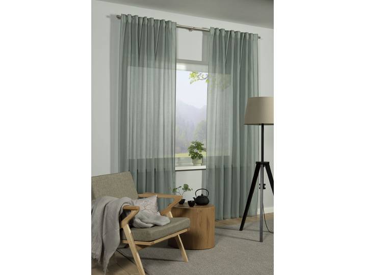 Gardine GARDINIA GRS Schal Zen Silence mit Gardinenband , grün (bögen grün), B:135cm H:245cm, Obermaterial: 100% Kunststoff, Gardinen, Gardine, blickdicht, Kunststoff, Stoff aus 50 % recyceltes Polyester