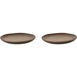 Palmer David Mucky große Teller flach - 2er-Set, Steinzeug, Ø 28 cm, moor-grün geflammt mit braunem erhöhtem Rand, für Pizza, Menü