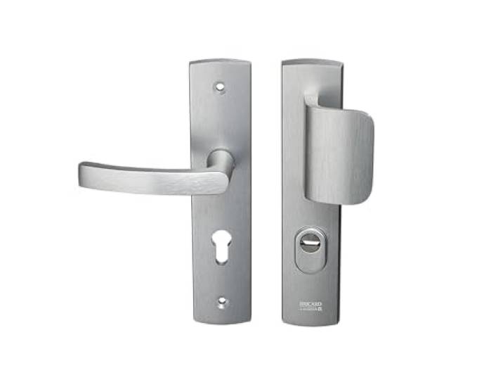 Bricard 9920051 Ensemble de Poignées Blindées sur Plaque EMUST Palière Béquille + Aileron pour Porte d’Entrée (pour Cylindre Européen)\, Coloris INOX
