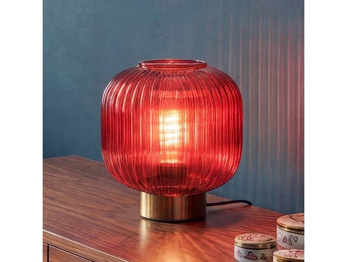 OSRAM Tischlampe Decor Groovie, rot, für Wohn- / Esszimmer, Glas, Vintage, Tischlampe