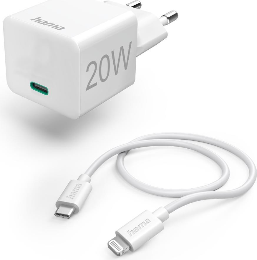Hama Snellader met Lightning-kabel, mini-oplader, PD, 20W, 1 meter, wit