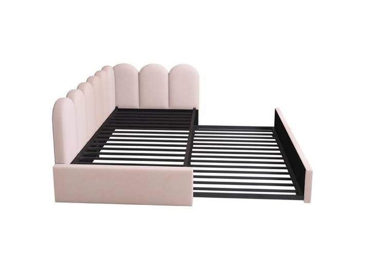 Lit banquette 90x200 cm avec lit gigogne 90x190 canapé-lit enfant en velours rose