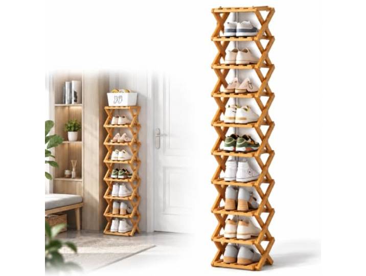 Bambusregal Ohne Montage, Faltbarer, Schmaler, Vertikaler Aufbewahrungsturm, 2-10 Ebenen, Platzsparende, Hohe Aufbewahrung, Für Eingangsbereich, Kleiderschrank, Schlafzimmer Und Wohnung 10tier