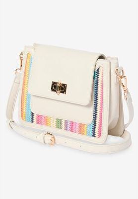 Women's Faux Leather Ikat Handbag by Accessories For All in White Multi