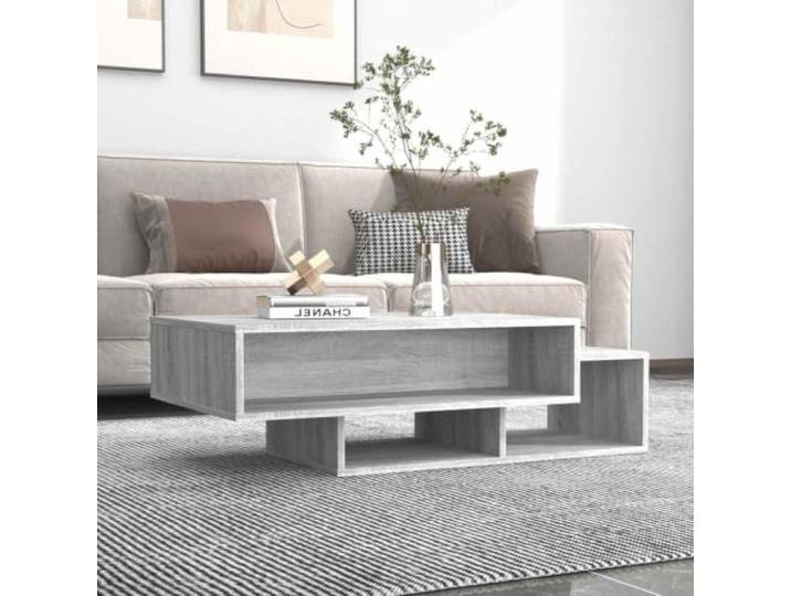 HEFZGDB Couchtisch Grau Sonoma 105x55x32 cm Holzwerkstoff mit 3 Fächern, Asymmetrisches Design, Stauraum für Wohnzimmer oder Büro, Tischplatte für Ablage, Holzwerkstoff Tisch,