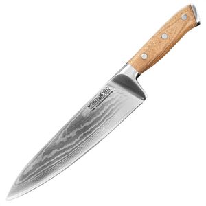 Moritz&Moritz Kochmesser Damastmesser 5788, Akazienholzgriff, Damaststahl (90Cr18MoV) mit 66 Lagen, Klingenlänge 20 cm