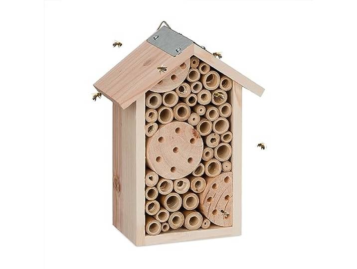 Relaxdays Hôtel à Insectes\, en Bois\, Abeilles Sauvages\, Suspendre\, HLP : 21 x 15\,5 x 9 cm\, Jardin/Balcon\, Nature