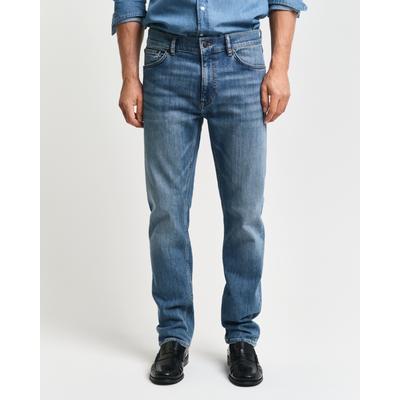 Regular-fit-Jeans GANT "REGULAR GANT JEANS", Herren, Gr. 29, Länge 32, blau (mid blau worn in), Denim/Jeans, Obermaterial: 97% Baumwolle, 2% Polyester, 1% Elasthan, regular fit, Jeans