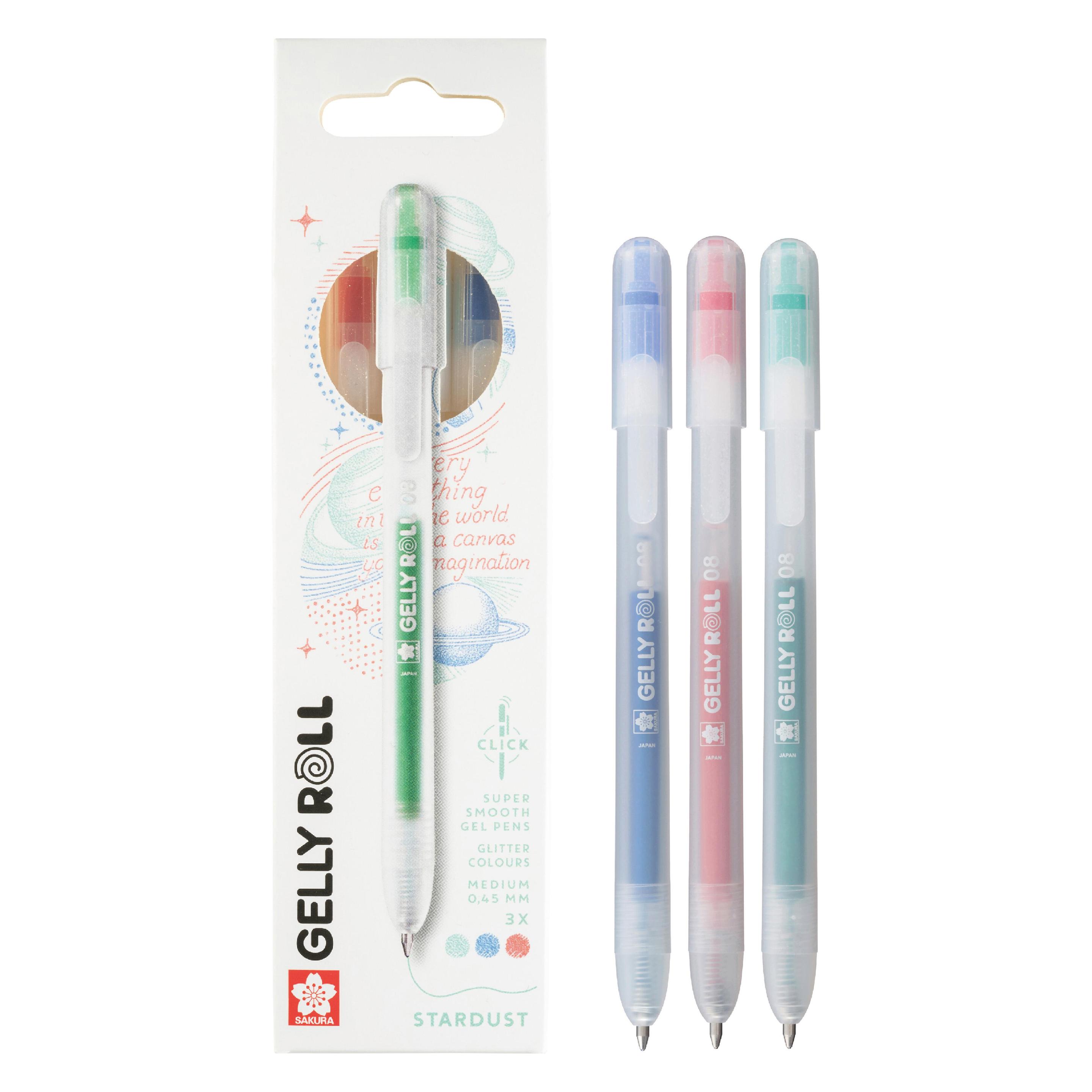 Sakura Gelly Roll Stardust Glitzer-Gelstifte mit Druckmechanik, 3er-Pack Rot-Blau-Grün (3x) (PXGBRASTA3A)
