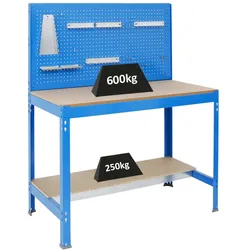 PROREGAL Proregal Werkbank Quick-Buffalo mit Werkzeugwand + Zubehör Gamma | HxBxT 84x120x61cm | Traglast 600kg | Blau | Holzplatte