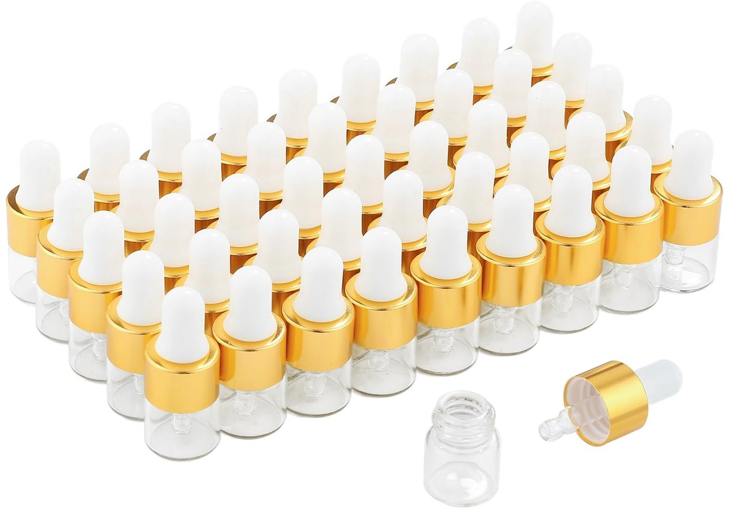 50 stuks lege glazen mini druppelflesjes met gouden doppen