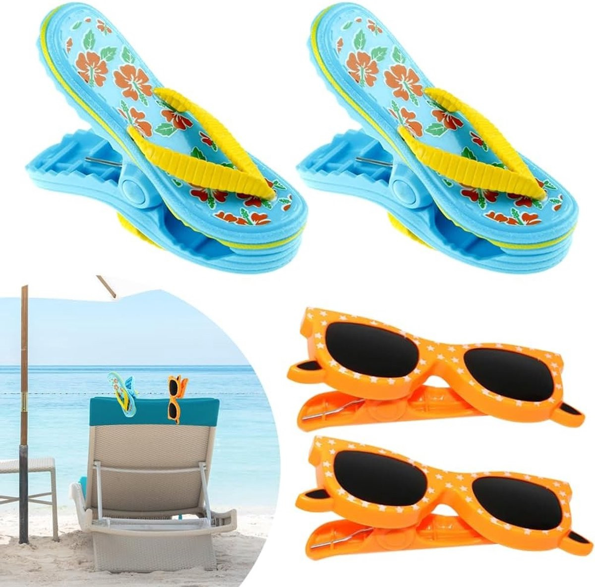 Set van 4 winddichte handdoekklemmen voor strand en strandstoelen, multicolor