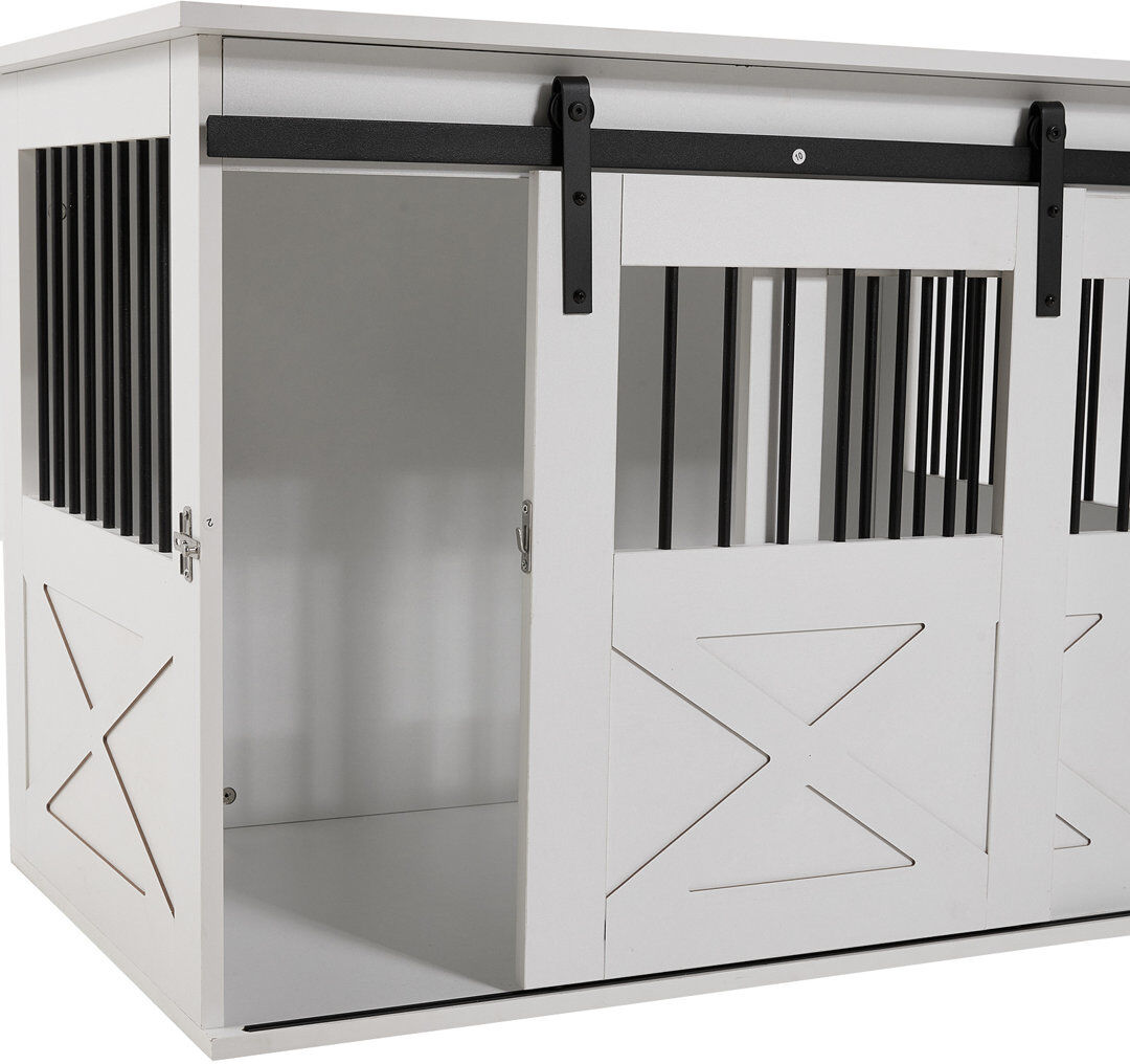 August Grove Hueramo Iron Dog House with 2 Doors White Large (50-95lbs)