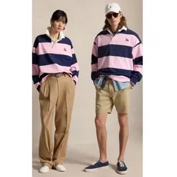Polo Ralph Lauren Unisex. 710B19139001 Big Fit Rugby-Shirt aus rosa Strick (L), Lässig, Baumwolle, Langarm