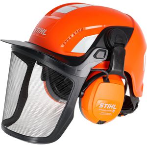 Stihl Forsthelm Helmset ADVANCE X-Vent Sound, orange, Gehörschutz & Metall-Visier, Größe 53-64