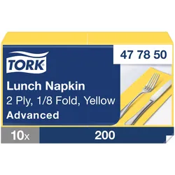 Tork Lunchserviette Gelb, 1/8-Falz, 2-lagig, 33 cm × 33 cm, 10 × 200 Servietten,...