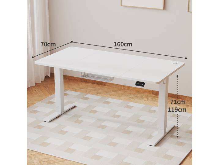 Bureau réglable en hauteur Devoko 160x70 cm avec gaine de câbles, bureau debout stable à hauteur réglable électriquement