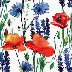 ti-flair 20 Servietten Papier 33x33cm 3-lagig - hochwertige Einweg Papierservietten Hochzeitsservietten Motivservietten Mohnblumen Kornblumen Rot Blau