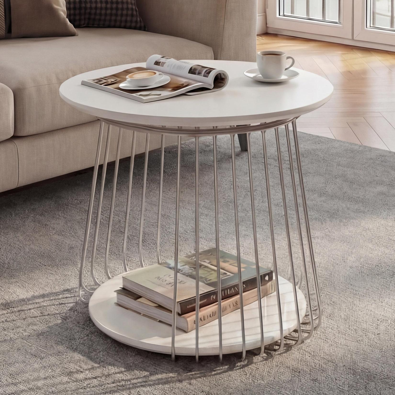 MCA Couchtisch MCW-P60, Beistelltisch Kaffeetisch Loungetisch, Metall MDF rund Ø 50cm ~ weiß