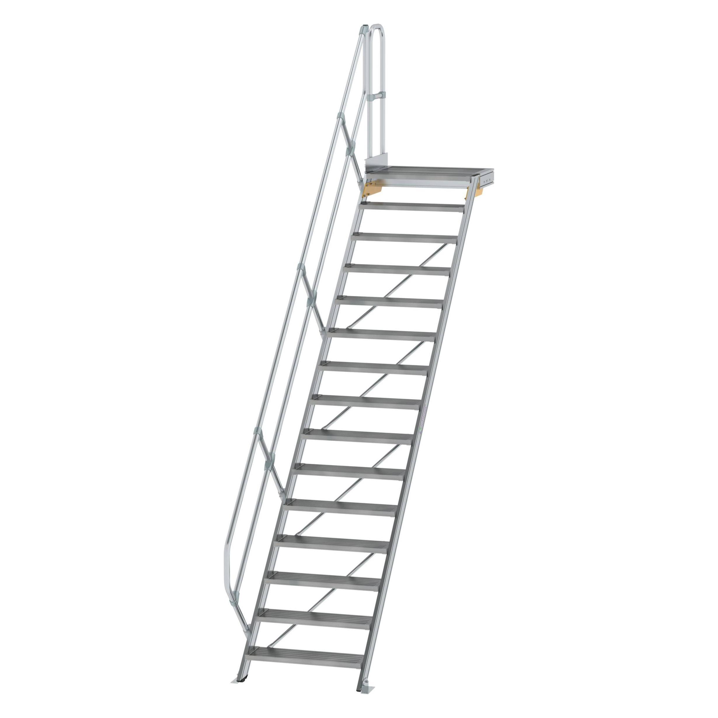 Munk Treppe mit Plattform 45° Stufenbreite 800 mm 15 Stufen Aluminium geriffelt (Gerüst) (600455)