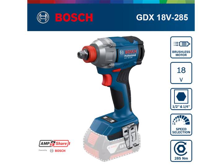 Clé à chocs sans fil Bosch GDX 18V-285, outils électriques professionnels Bosch, outil à chocs AmpShare 18V, embout hexagonal 1/4 pouce