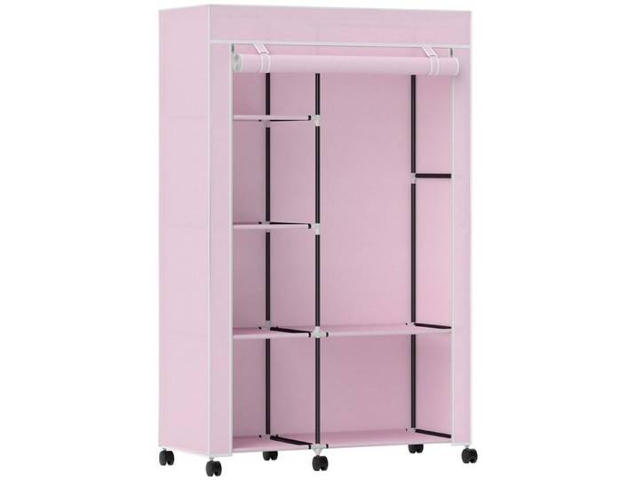LIA Armoire penderie en tissu meuble de rangement 6 roulettes tringle à vêtements et étagères ouvertes 103x43x162 5cm rose